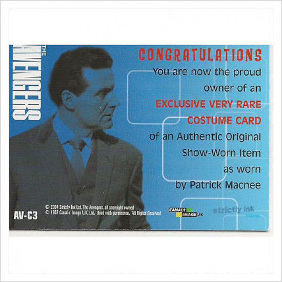 Patrick Macnee signed genuine signature autograph costume card AFTAL (PM-1)
