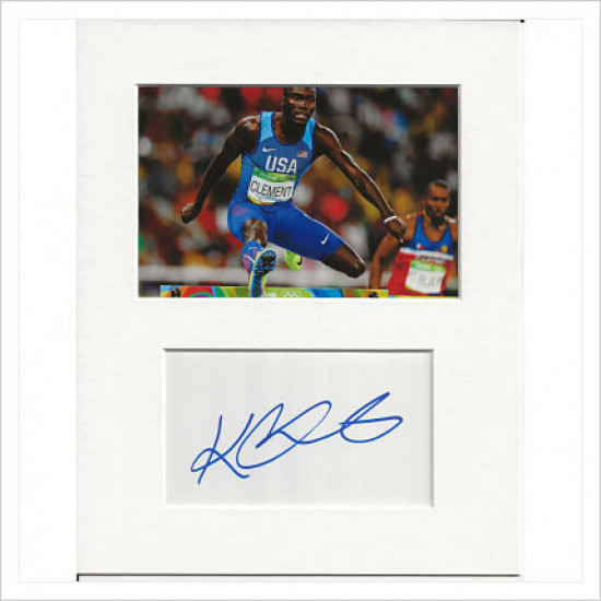 Kerron Clement signed genuine signature autograph display AFTAL