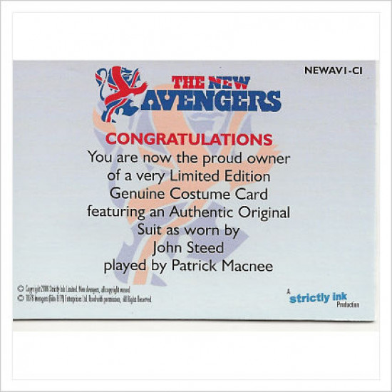 Patrick Macnee signed genuine signature autograph costume card AFTAL (PM-2)